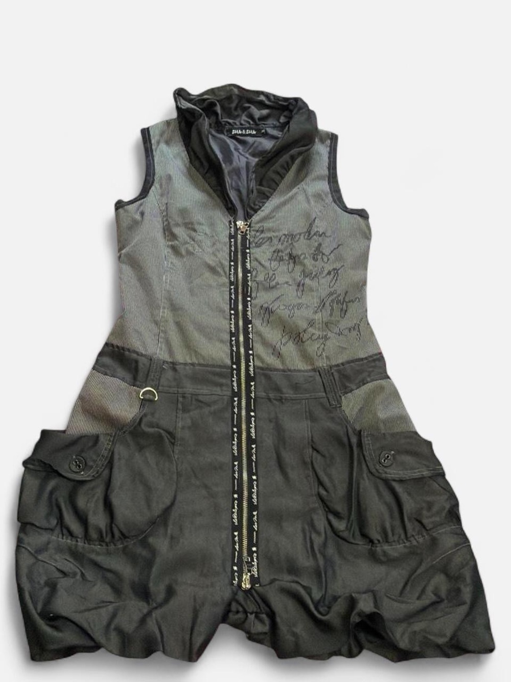 Black Euro  Sleeveless Zip-Front Dress Jacket with Hood